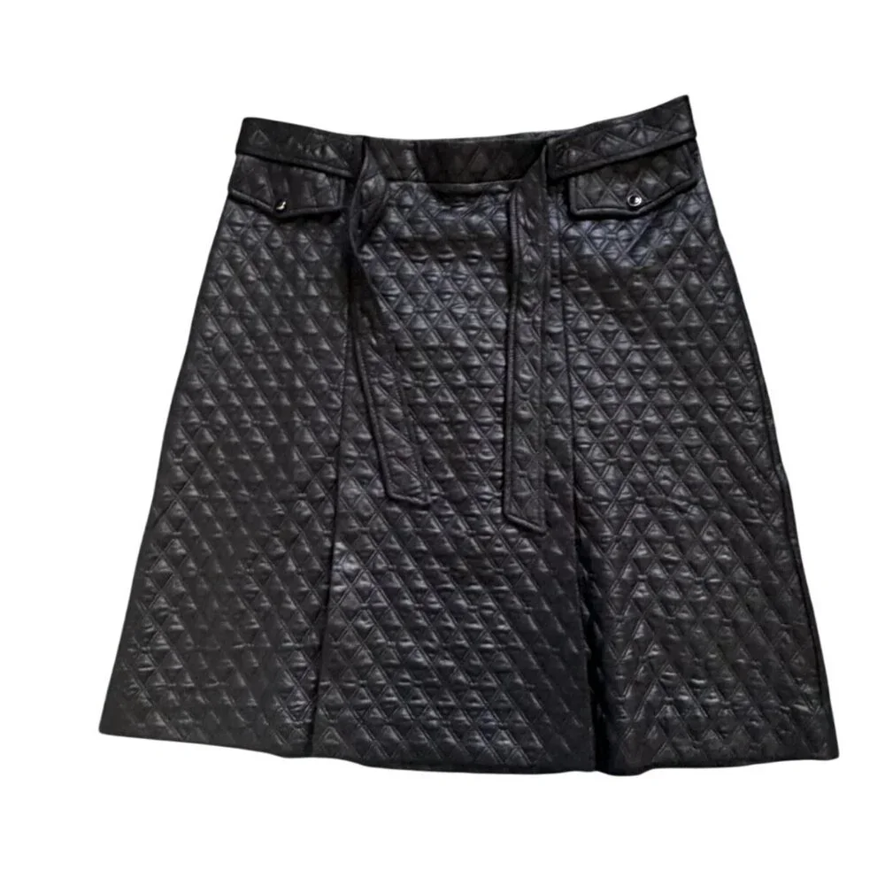 Carole Wren Pleated Quilted Skirt-Black-Size L-GUC
